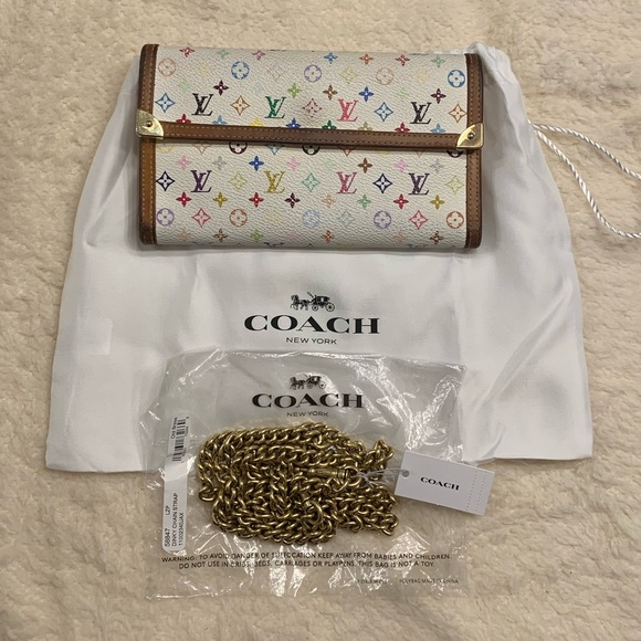 Louis Vuitton White Multicolor Porté Tresor Wallet With Chain - Picture 4 of 17